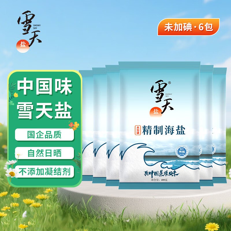 雪天 精制未加碘食用盐 400g*6袋