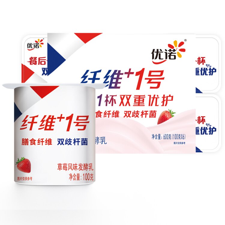 优诺（yoplait）纤维+1号 草莓味 100g*6 风味发酵乳酸奶酸牛奶