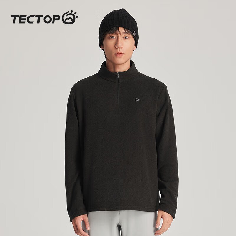自辨39.5无货换尺码试试探拓（TECTOP）抓绒衣男外套摇粒绒保暖打底衫 男款云墨黑 L