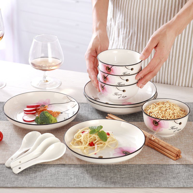 16头中式家用碗盘套装 粉色希望之花 可微波炉39.9  