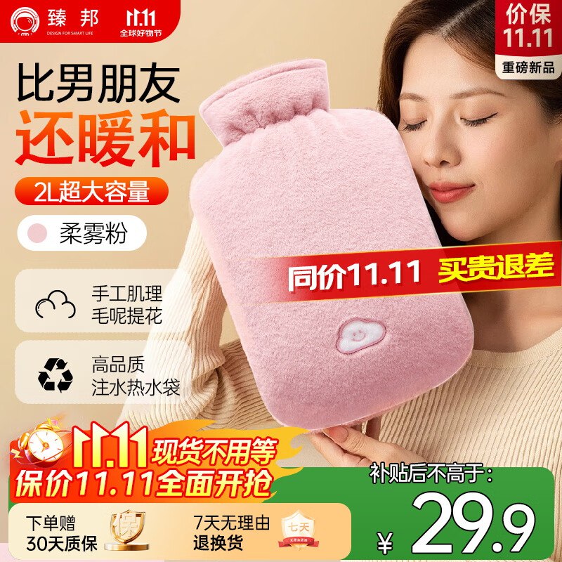 9.9元 臻邦 电热水袋【注水】2L