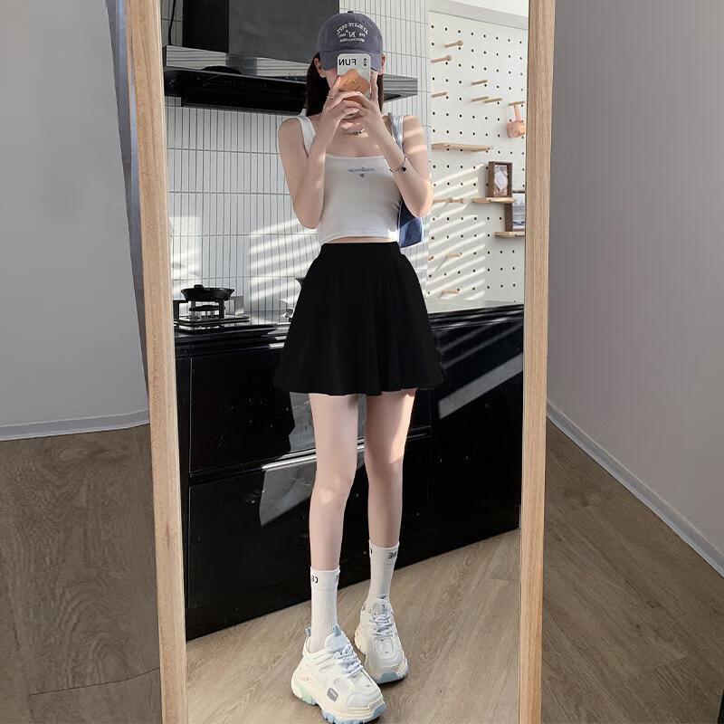 诗莉奥冰丝百褶高腰半身裙