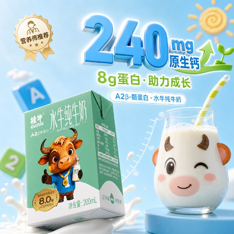 桂牛 水牛纯牛奶200ml*10盒