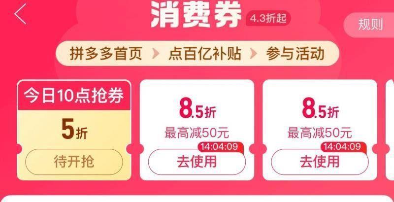 10点留意 拼夕夕-百亿补贴-消费券可领5折券 全品抵扣 m.fanli.me