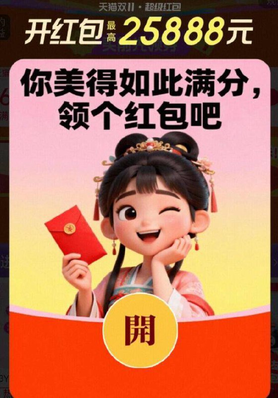 1‼淘宝超红，每天记得去拿☀今天还有中奖率提升加码(中奖率90%起，荃天都有)☀多准备几个号 来积少成多☀攒能量也记得玩 最高16包(中奖率90%起，荃天都有)京东每日红包 u.jd.com/pDaJUfz淘宝每日红包 m.tb.cn/h.S7EJjqa