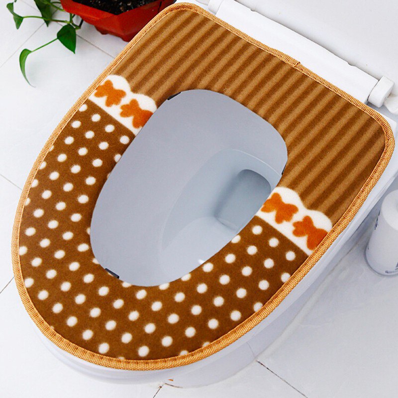 晟旎尚品  抗菌马桶垫 冬天保暖加厚马桶坐垫圈粘扣坐便垫套 咖色点点