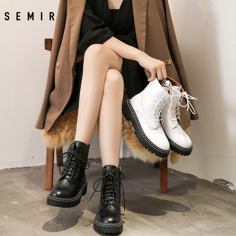 99元【森马官方店】真皮加绒高帮工装马丁靴(T4KlcIzJHlY)/