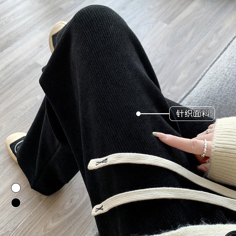 有只绵 女秋冬直筒高腰阔腿裤