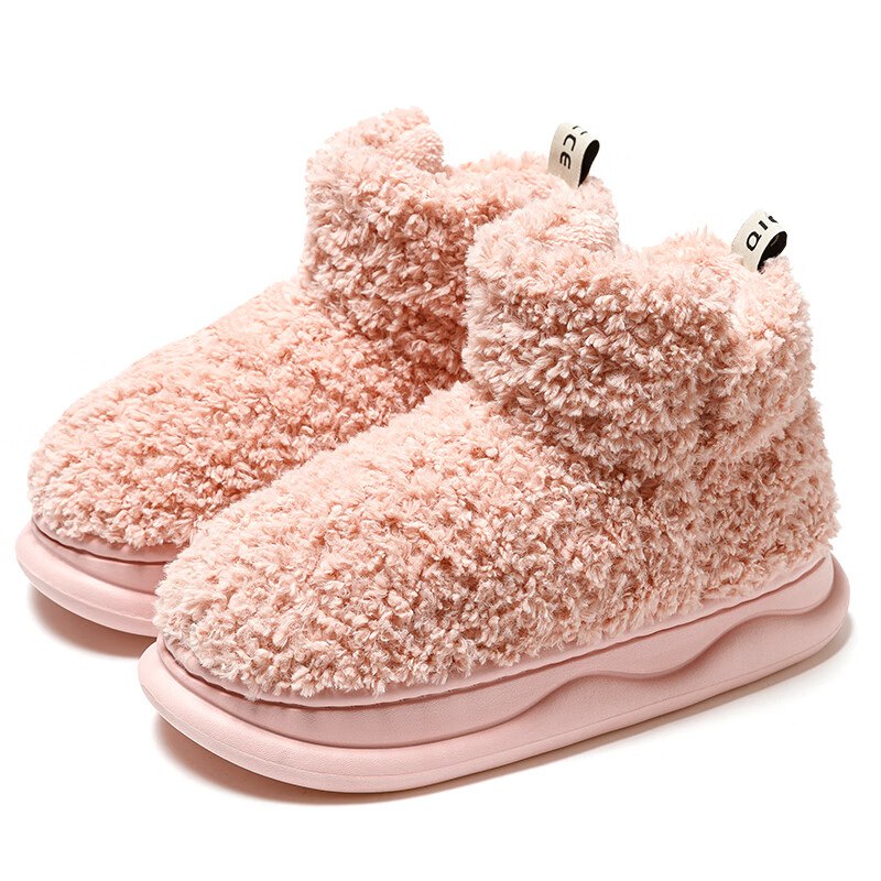 轻臣 保暖毛绒厚底高包跟棉鞋