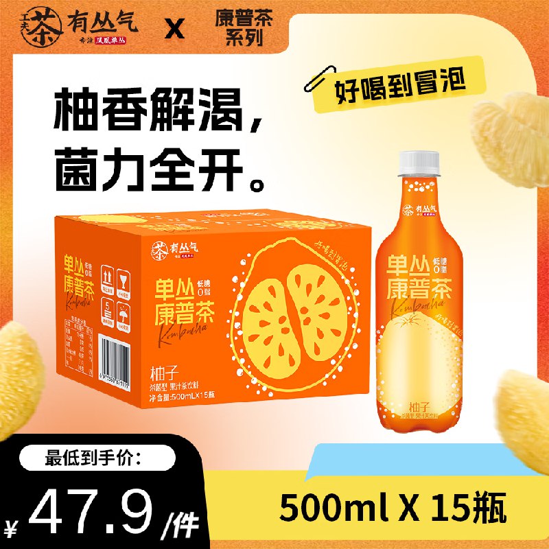 有丛气柚子单丛康普茶 气泡茶饮料 500ml*15瓶装弹4立减，砸5卷，叠2首单凑后【15.6】