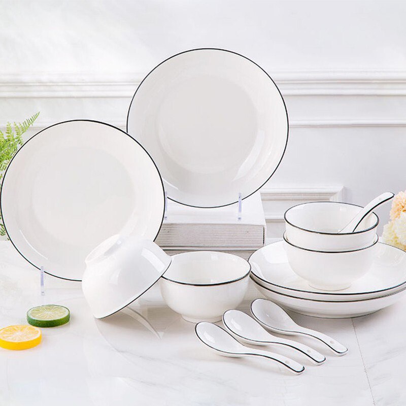 欧式简约黑边餐具套装P号可用-5礼金，20.9 整套！
