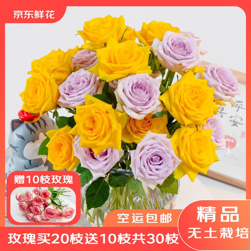 自营京东鲜花 随机色玫瑰20枝