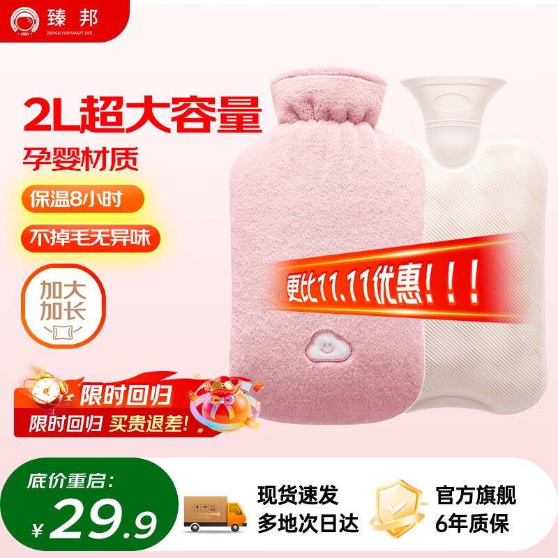 9.9元 臻邦 注水款热水袋 2L