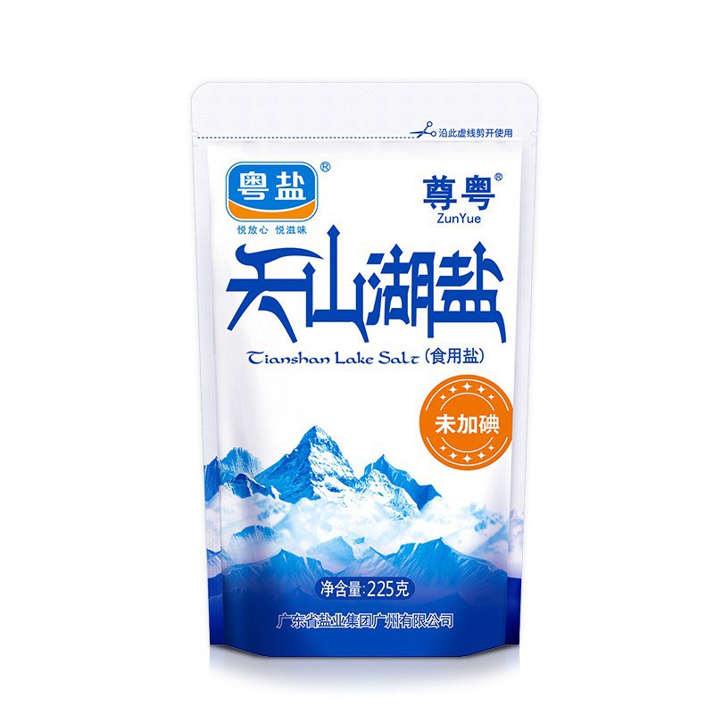 粤盐 无碘盐 未加碘天然无添加抗结剂食用盐 天山湖盐 225g