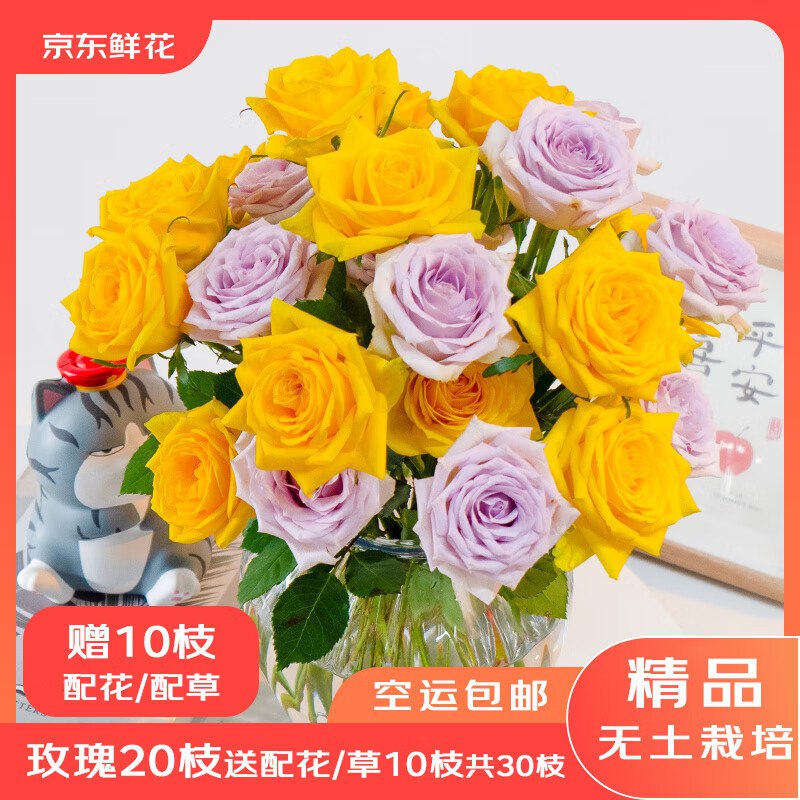 自营京东鲜花 随机色玫瑰20支