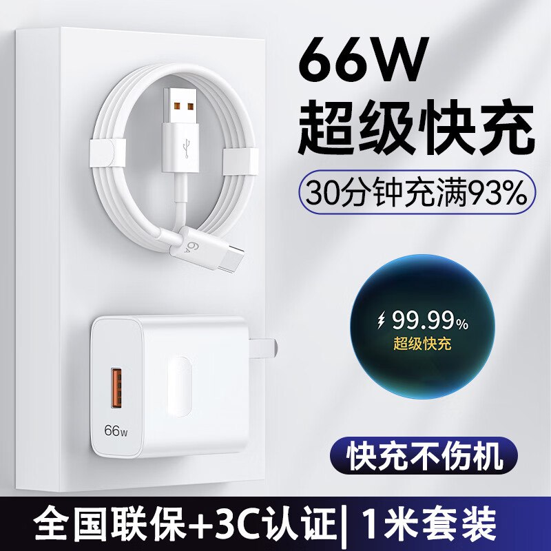 9.9元 今典 66W超级快充电器+1米6A线