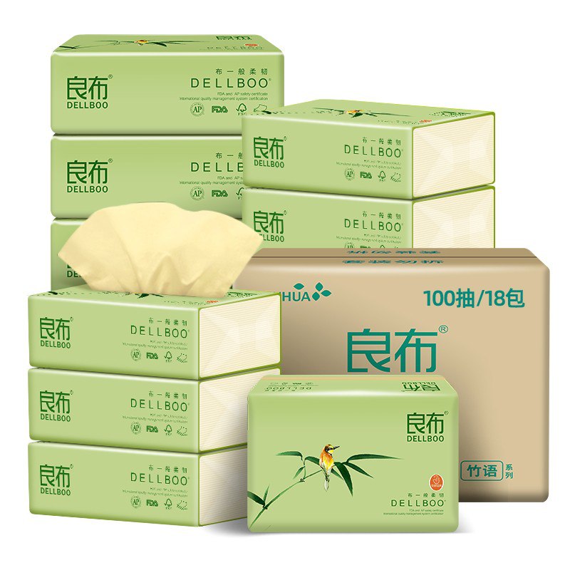 良布抽纸 本色卫生纸无漂白竹浆 3层*100抽*18包整箱