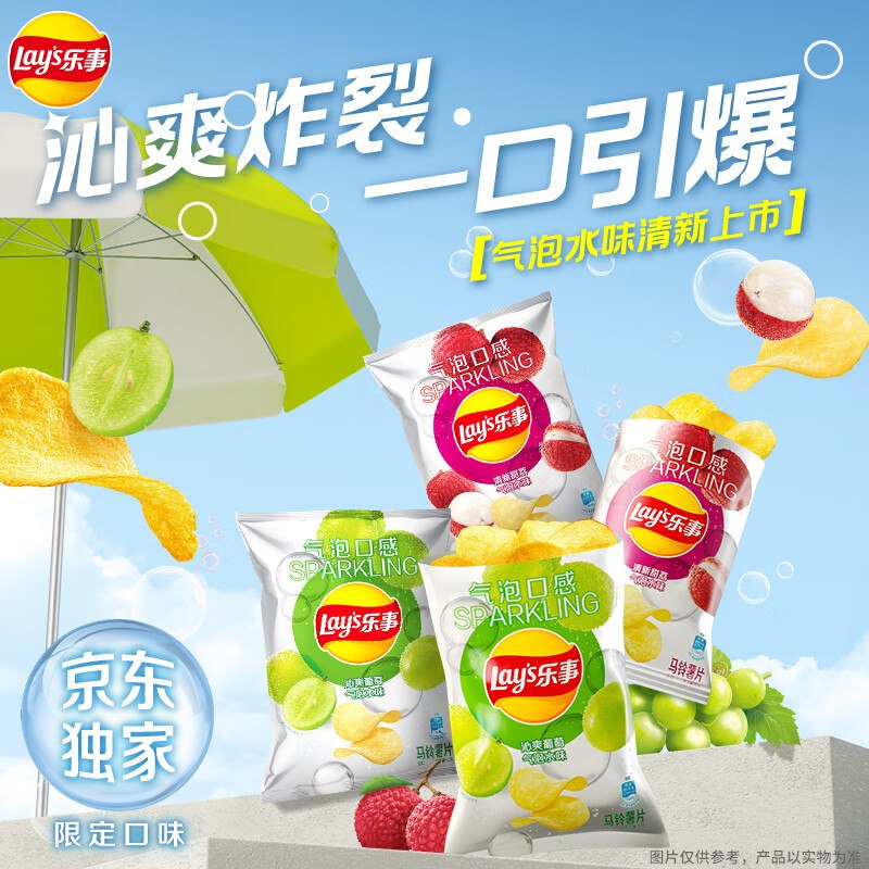 乐事（Lay's）气泡水薯片礼包沁爽葡萄40g*2＋清新甜荔40g*2四川等地区6.5